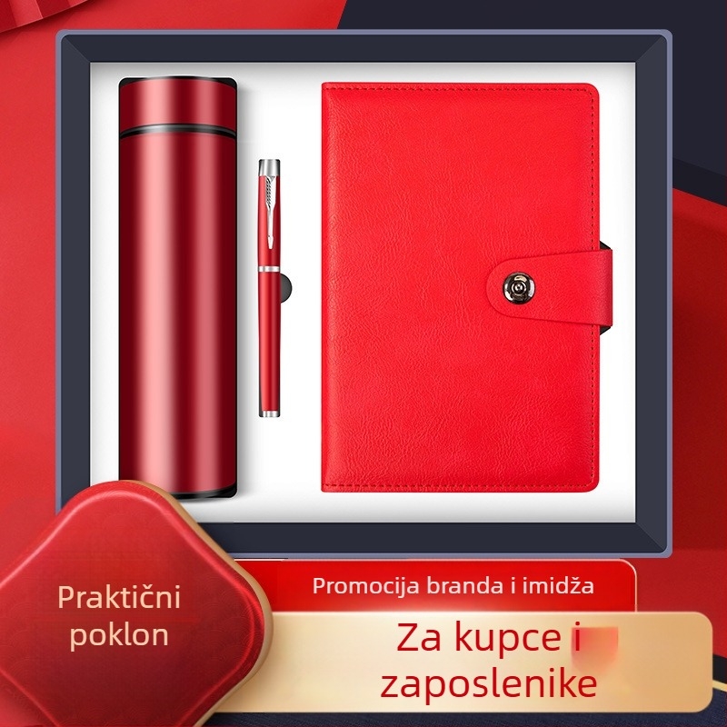 Poslovni poklon-set s termosom, bilježnicom, prilagođenim logom i kutijom poklona za ured