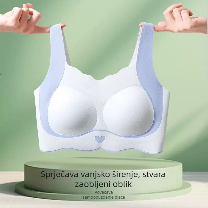 Bezšivna grudnjaka u kontrastnoj boji, podizanje i ispravljanje držanja, s fiksnom jednim košaricom, za tinejdžerice 8–18 godina.