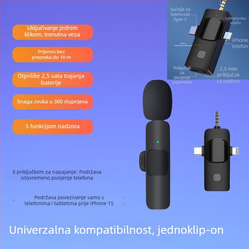 Lavalier mikrofon s klipsom – dinamička kapsula, redukcija šuma, model K35, SNR ≥70 dB, preklopna usmjerenost