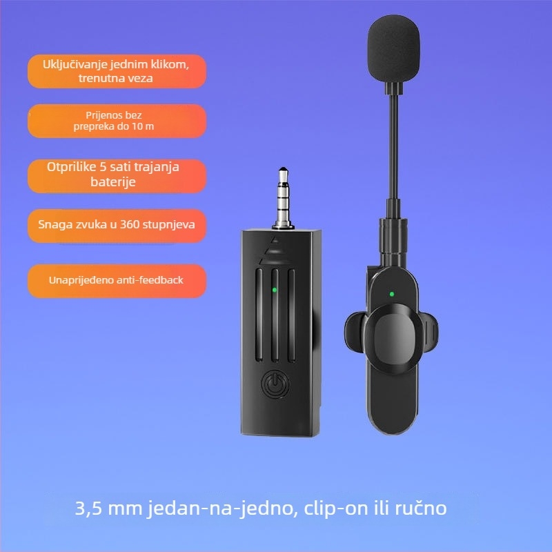 Lavalier mikrofon s klipsom – dinamička kapsula, redukcija šuma, model K35, SNR ≥70 dB, preklopna usmjerenost