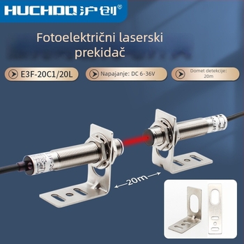 Laserski IR optoelektronički prekidač preko zrake, domet 20 m, 12 V ulaz, 1 μs odziv, IP65