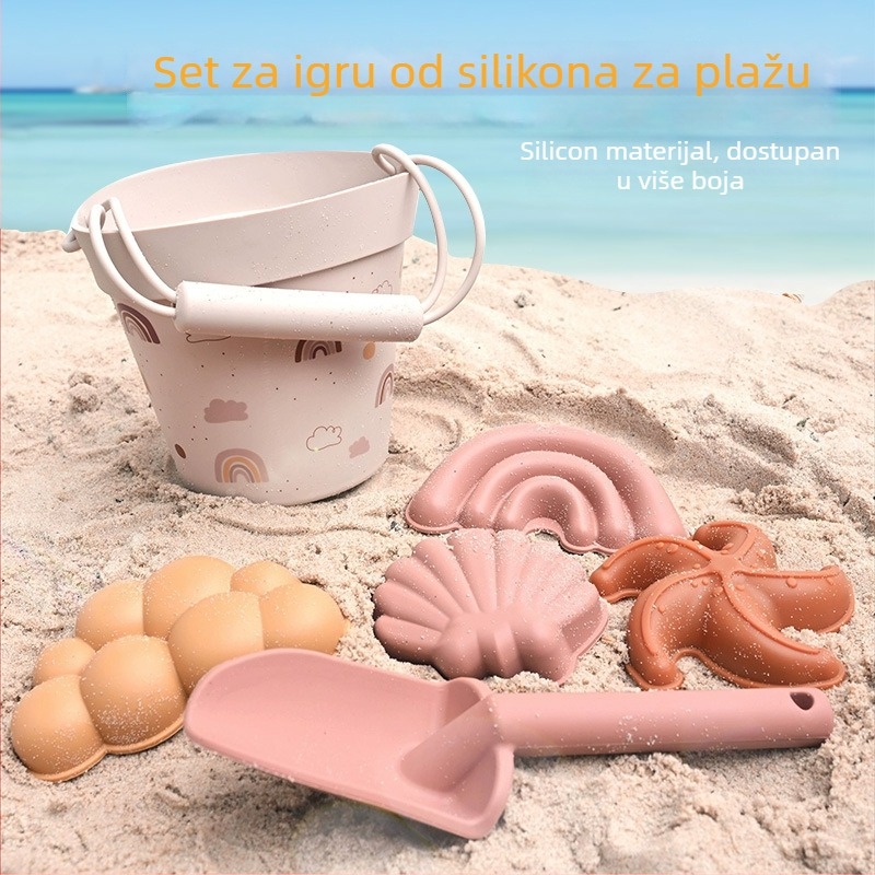 Set silikonskih plastičnih kanti za plažu za vanjsku igru roditelj-dijete — alati za kopanje u pijesku i snijeg; silikon prehrambene kvalitete, igračke za pijesak i vodu, uzrast 15–35