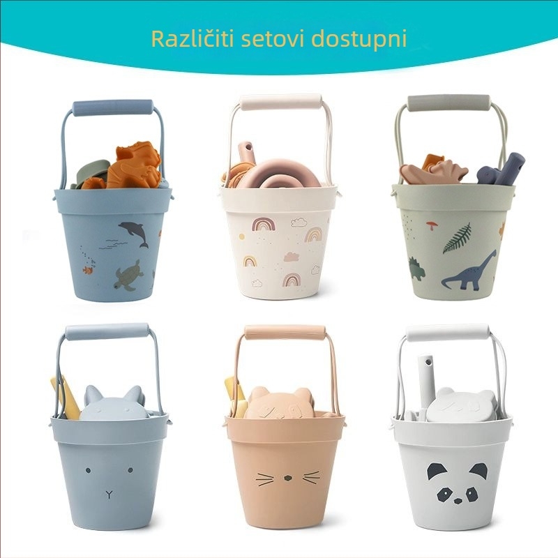 Set silikonskih plastičnih kanti za plažu za vanjsku igru roditelj-dijete — alati za kopanje u pijesku i snijeg; silikon prehrambene kvalitete, igračke za pijesak i vodu, uzrast 15–35