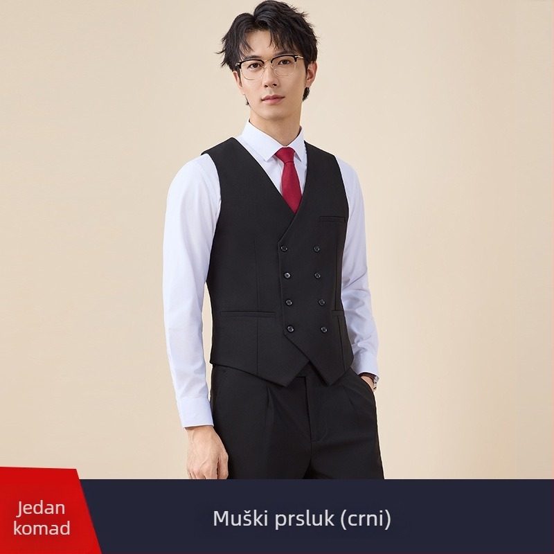 Muški dvostruko kopčani kostim, uski kroj, plosak rever, stražnji središnji otvor, poliester 67,8%