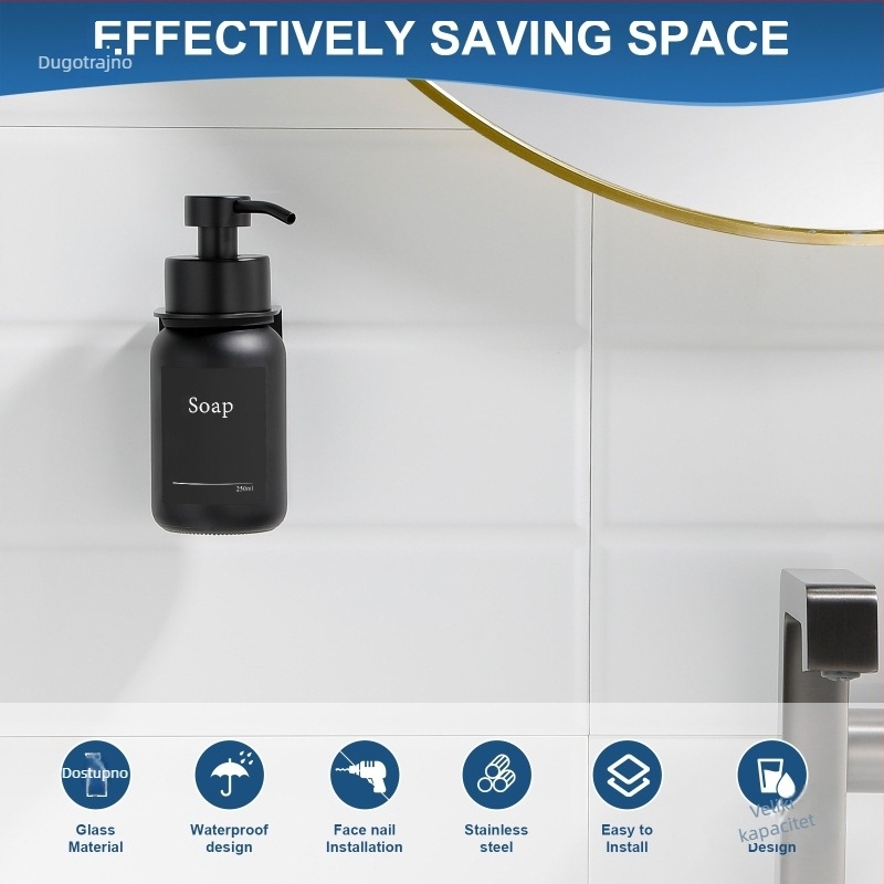 Zidni stakleni dozator tekućine (prazna boca) za šampon, gel za tuširanje i sredstvo za dezinfekciju ruku — luksuzan kupaonski dodatak