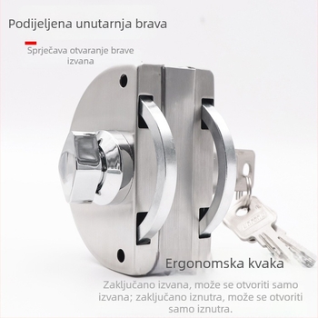 Brava za staklena vrata bez rama, za uredske prostore, nehrđajući čelik, model HC-101 double, centralni mehanizam guranje i povlačenje