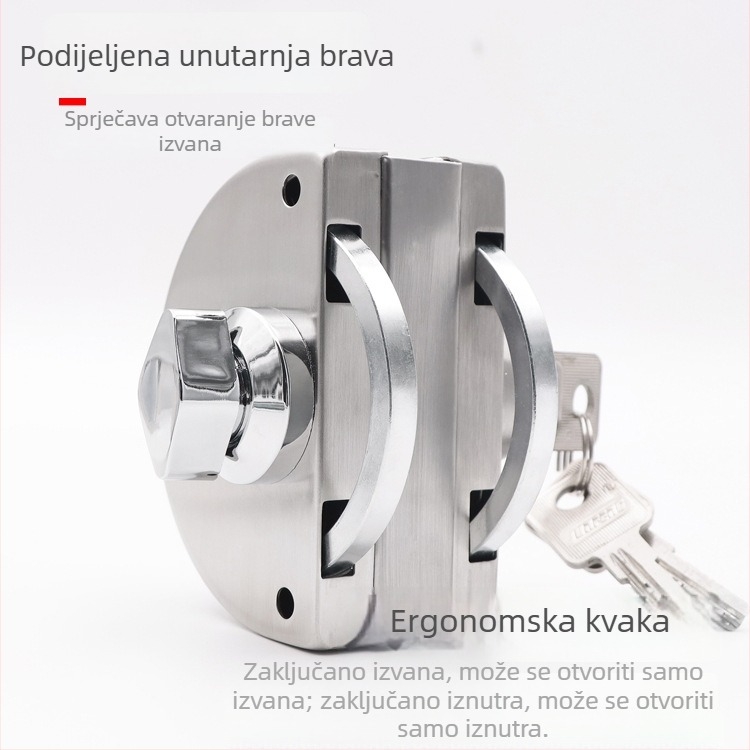 Brava za staklena vrata bez rama, za uredske prostore, nehrđajući čelik, model HC-101 double, centralni mehanizam guranje i povlačenje