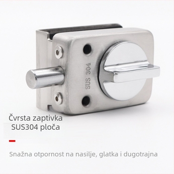 Dvostruka brava za staklena vrata od nehrđajućeg čelika, bezokvirna staklena vrata, srednji mehanizam zaključavanja, moderan minimalistički dizajn, montaža bez bušenja