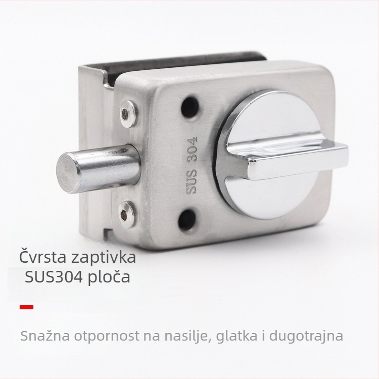 Dvostruka brava za staklena vrata od nehrđajućeg čelika, bezokvirna staklena vrata, srednji mehanizam zaključavanja, moderan minimalistički dizajn, montaža bez bušenja