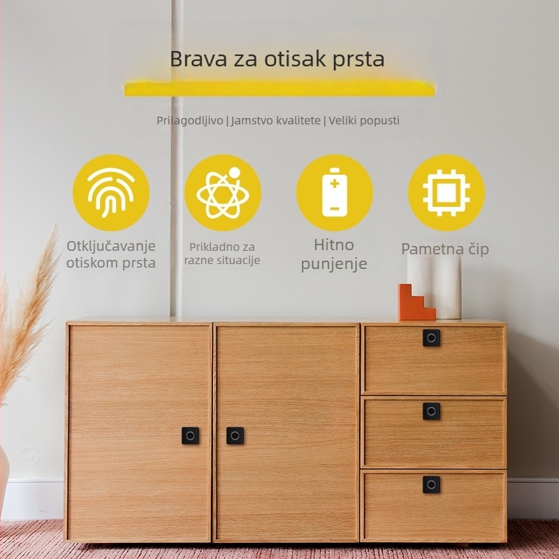 Pametni Bluetooth mehanizam za zaključavanje ladice s otiskom prsta za uredski namještaj – aluminijski spoj, MWZ005, ugrađeni stil