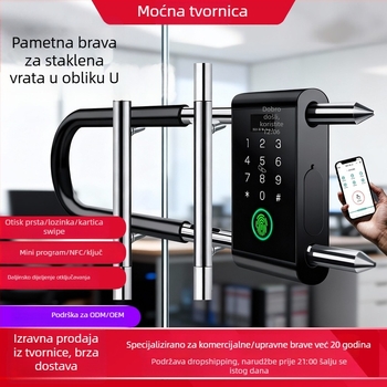 Brava za staklena vrata s otiskom prsta i lozinkom – s okvirima ili bez okvira, za jednodrža i dvokrila vrata, model ZL718, materijal ABS+legura