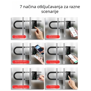 Brava za staklena vrata s otiskom prsta i lozinkom – s okvirima ili bez okvira, za jednodrža i dvokrila vrata, model ZL718, materijal ABS+legura
