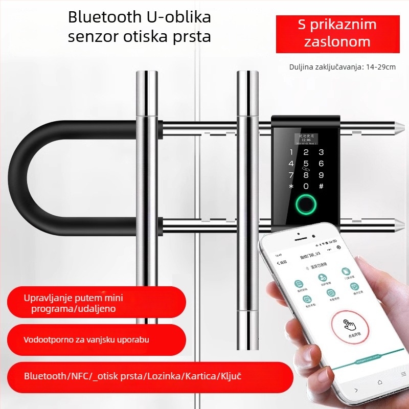 Brava za staklena vrata s otiskom prsta i lozinkom – s okvirima ili bez okvira, za jednodrža i dvokrila vrata, model ZL718, materijal ABS+legura