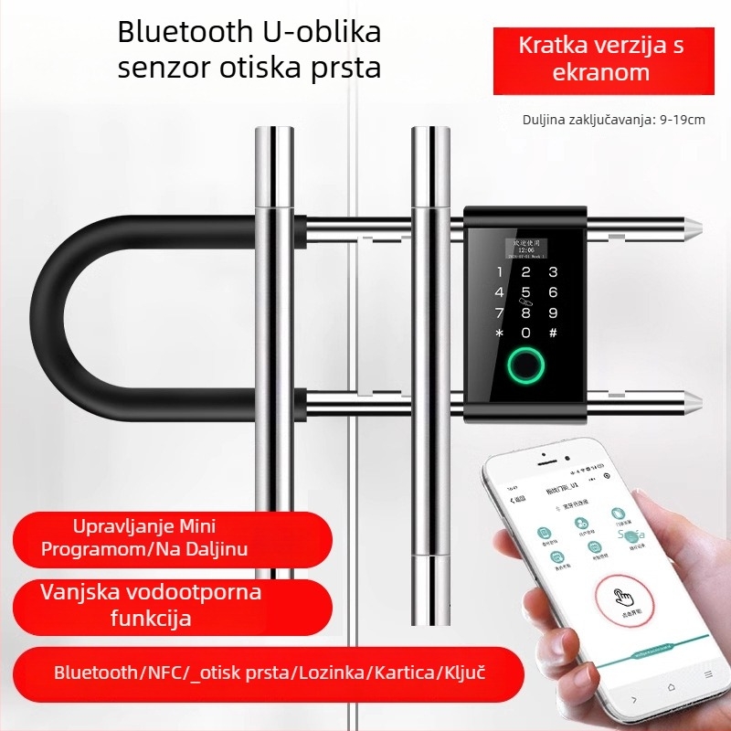 Brava za staklena vrata s otiskom prsta i lozinkom – s okvirima ili bez okvira, za jednodrža i dvokrila vrata, model ZL718, materijal ABS+legura