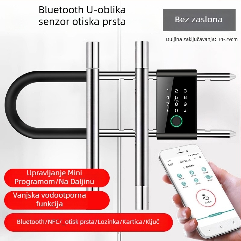 Brava za staklena vrata s otiskom prsta i lozinkom – s okvirima ili bez okvira, za jednodrža i dvokrila vrata, model ZL718, materijal ABS+legura