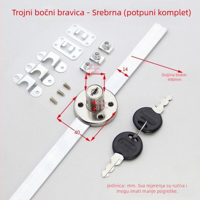Brava za bočnu ladicu radnog stola s trostrukim međusobnim zaključavanjem za arhivski ormar — cinkov legura, cilindrična glava