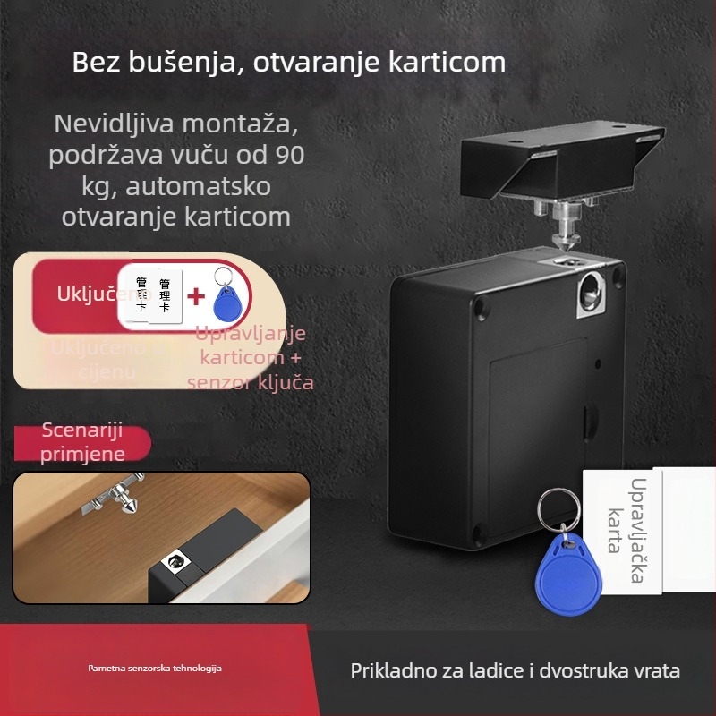 DDL 9100 Zatvarač za ladice i garderobu – bez rupa, inteligentni elektronički zaključak protiv krađe, skrivena ugradnja, plastično kućište