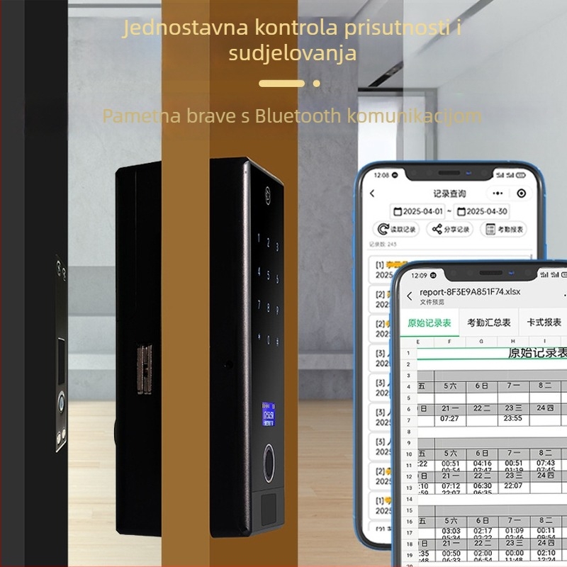 Pametna brava s otiskom prsta za okvirne staklene vrata – elektronički pristup s lozinkom, ključem i daljinskim otključavanjem putem mobilnog telefona