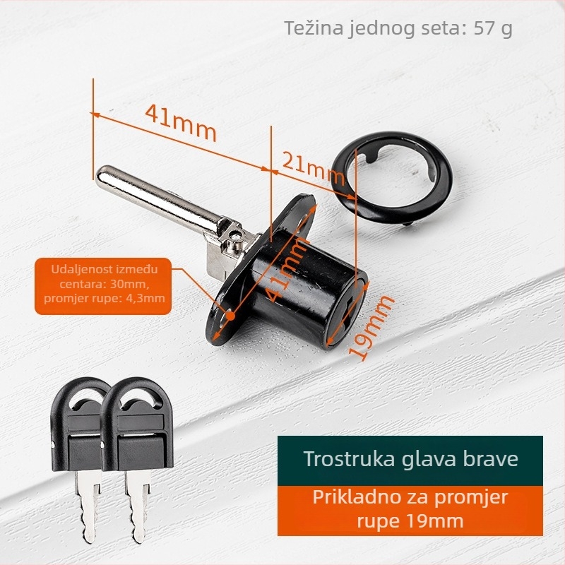 Top Valley brava za ladicu s trostrukim zaključavanjem, cinkov spoj, model Triple drawer lock, stil Light Luxury