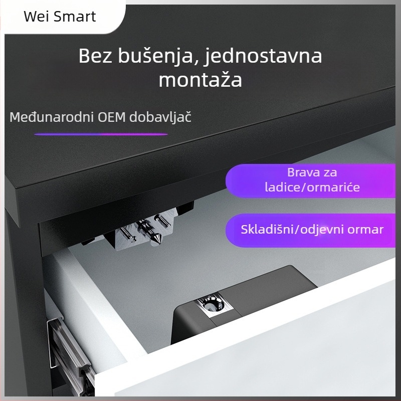 Skrita brava ormara s čitačem kartica, ugradnja bez bušenja, plastično kućište, univerzalni model, za ladice, ormare, arhivske ormariće i ormariće za cipele