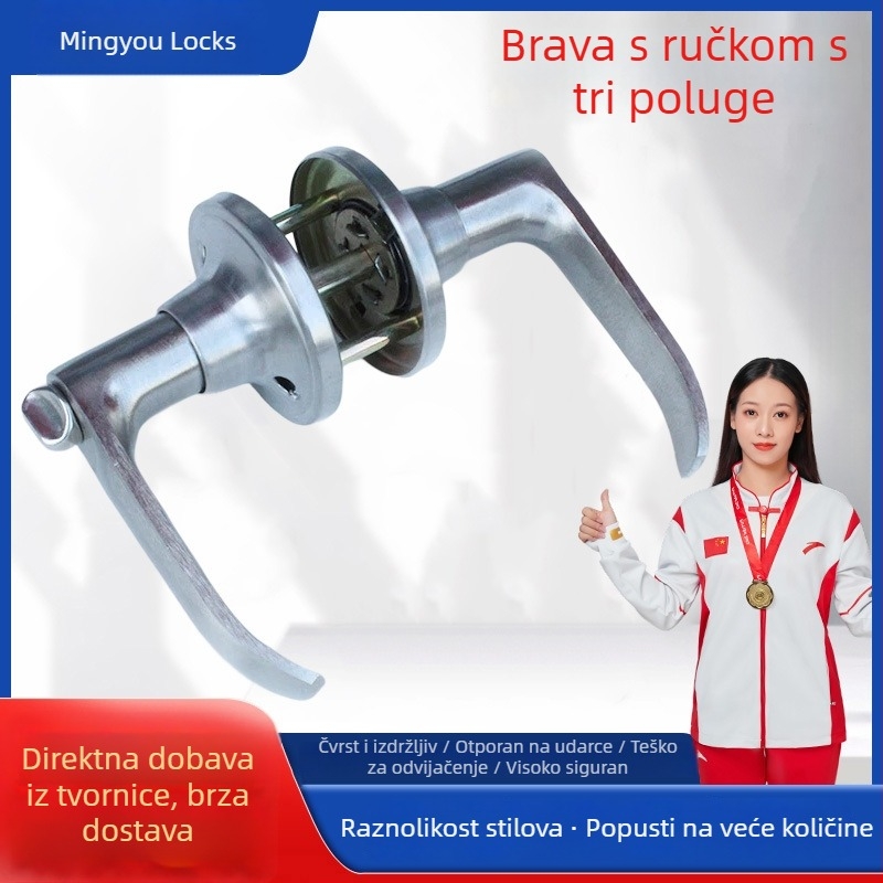 Trostruka kuglična kvaka za vrata s pritiskom, ručka od aluminijske legure, trostruki stupanj brave, cilindar od cinkovo bakrene legure
