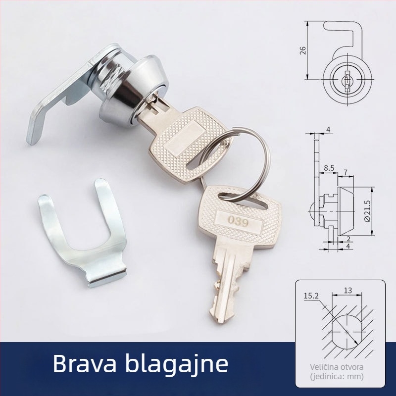 Cilindar za zaključavanje ladice blagajne, BLJ 66213CP-9, legura cinka, za kućnu i uredsku upotrebu, moderan minimalistički stil.