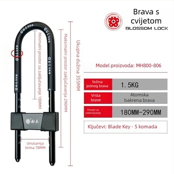 U-oblik brave od čelika MH800-806/808 za staklena vrata, uredska vrata, kućna vrata, klizna vrata i motocikle — moderan minimalistički dizajn