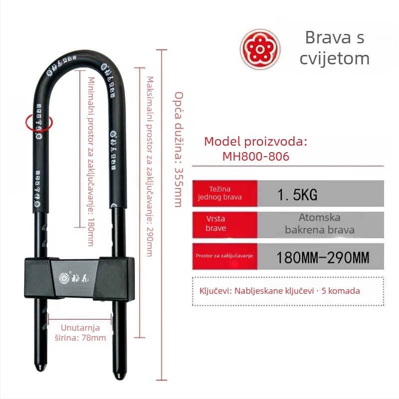 U-oblik brave od čelika MH800-806/808 za staklena vrata, uredska vrata, kućna vrata, klizna vrata i motocikle — moderan minimalistički dizajn