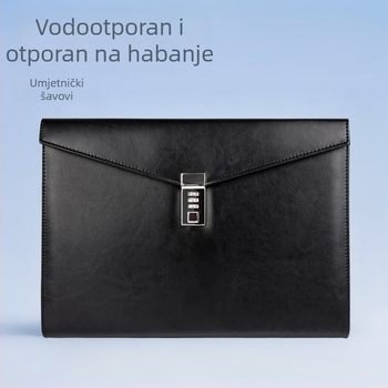 Kožna A4 torba za povjerljive dokumente s zaključavanjem lozinkom, model A4B01; Materijal: koža; Ispis logotipa: Da; Prilagodba: Da; Debljina materijala: 1,5 mm