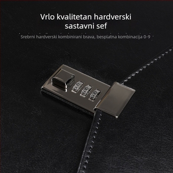 Kožna A4 torba za povjerljive dokumente s zaključavanjem lozinkom, model A4B01; Materijal: koža; Ispis logotipa: Da; Prilagodba: Da; Debljina materijala: 1,5 mm