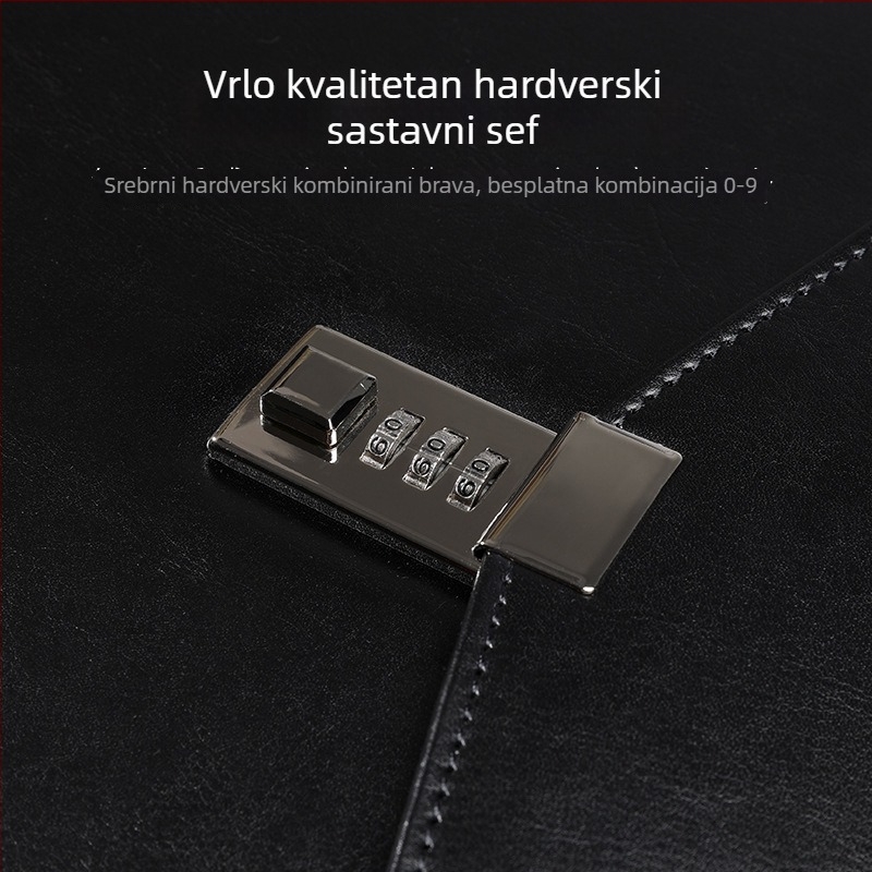 Kožna A4 torba za povjerljive dokumente s zaključavanjem lozinkom, model A4B01; Materijal: koža; Ispis logotipa: Da; Prilagodba: Da; Debljina materijala: 1,5 mm