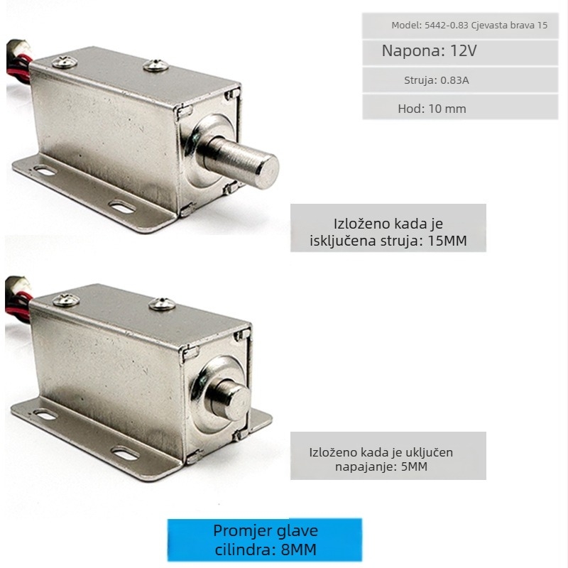 Elektromagnetski zasun 5442-0.83 cilindrični, 12V DC, 0.83A, kućište od željeza, za vrata ormarića