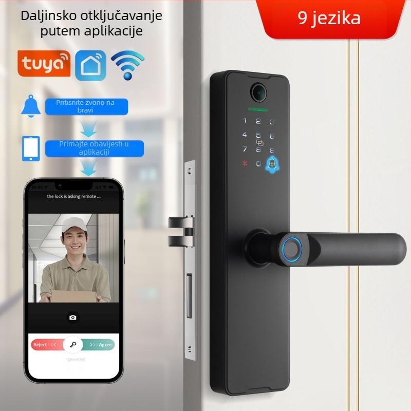 WAFU X8 Pametna brava za vrata s prozorom za pogled, karbonsko čelika, WiFi daljinsko upravljanje, pristup otiskom prsta i lozinkom, za kuću i ured