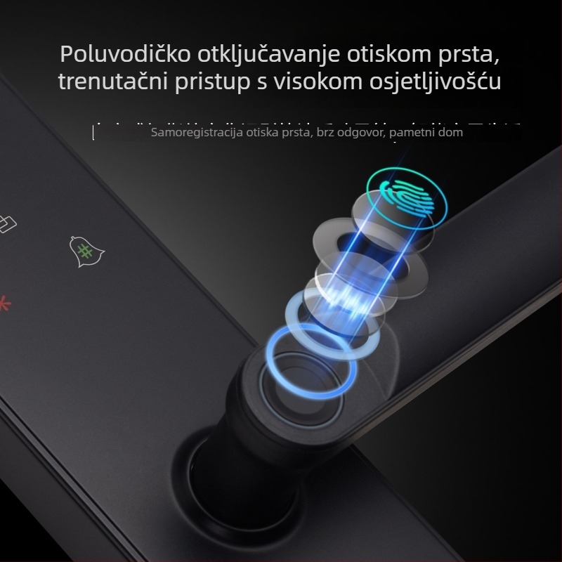 WAFU X8 Pametna brava za vrata s prozorom za pogled, karbonsko čelika, WiFi daljinsko upravljanje, pristup otiskom prsta i lozinkom, za kuću i ured