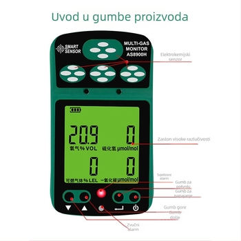 Hima AS8900H Prijenosni četveroznačni detektor plinova za sumporovodik (H2S), ugljični monoksid (CO), zapaljive plinove i kisik