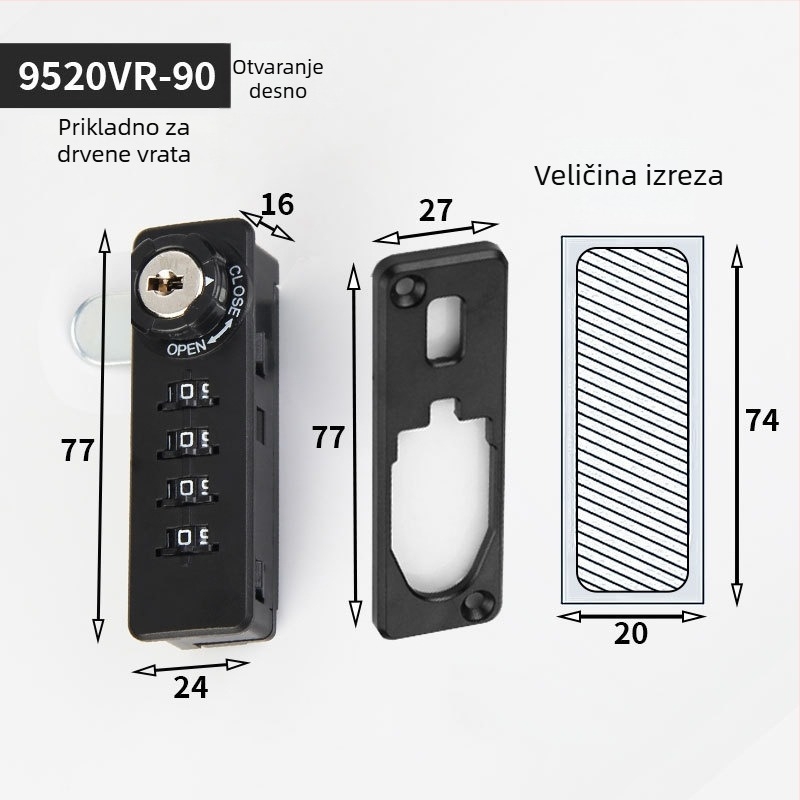 Mehanički ormar za zaključavanje s lozinkom za ured – ormarić s tri zaključavanja, model 9520, WT, plastika, moderni minimalistički stil