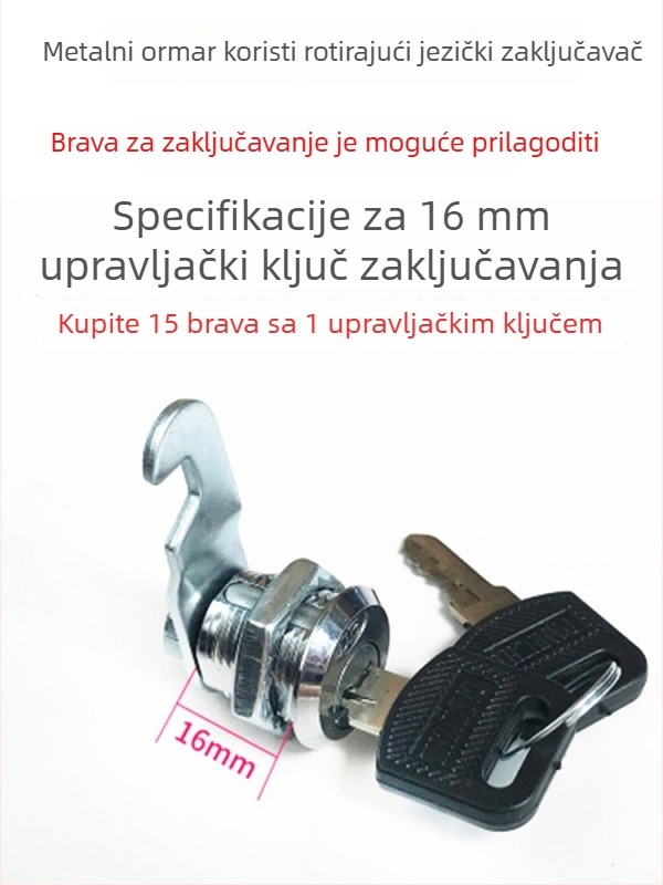Metalni cilindar brave za arhivski ormar, univerzalna brava, cilindar s upravljačkim ključem, model L206