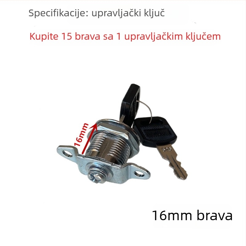 Metalni cilindar brave za arhivski ormar, univerzalna brava, cilindar s upravljačkim ključem, model L206