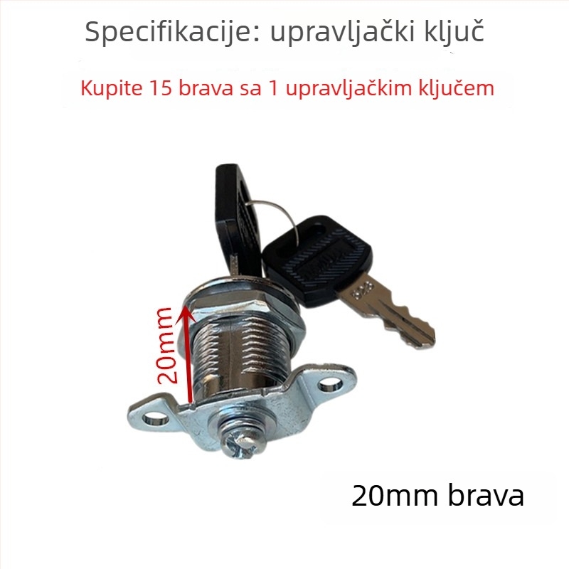 Metalni cilindar brave za arhivski ormar, univerzalna brava, cilindar s upravljačkim ključem, model L206