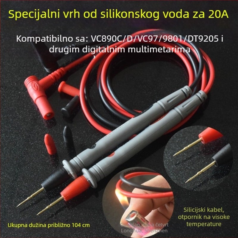 VC890D Sonda za multimetar s silikon kabelom, 1000V/20A, pozlaćeni bakreni vrh