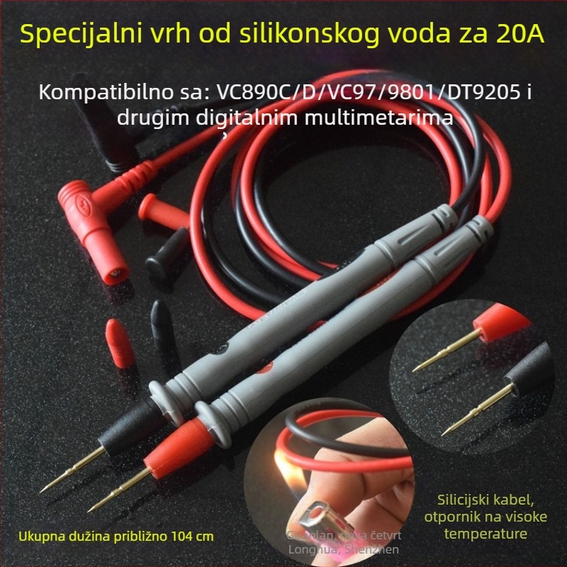 VC890D Sonda za multimetar s silikon kabelom, 1000V/20A, pozlaćeni bakreni vrh