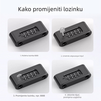 Katanac s kodom za staklena vrata - U-oblik, vodootporan i otporan na hrđu, materijal: legura + cinkova legura, jednostavan model, OEM-kompatibilno, moderan minimalistički stil