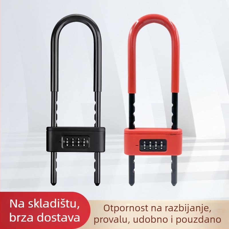 Katanac s kodom za staklena vrata - U-oblik, vodootporan i otporan na hrđu, materijal: legura + cinkova legura, jednostavan model, OEM-kompatibilno, moderan minimalistički stil