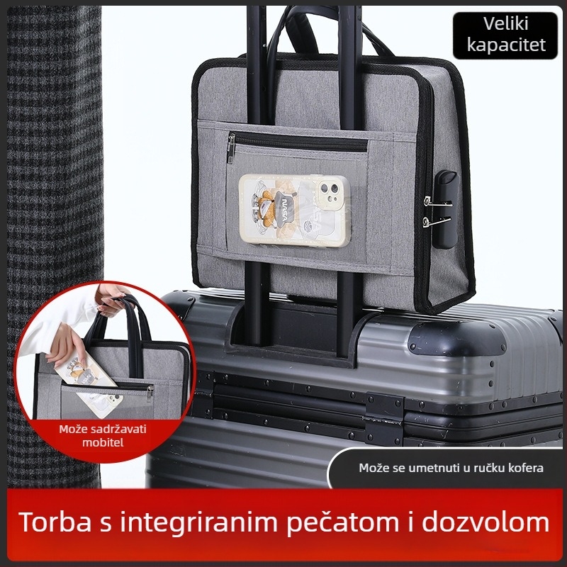 Torba za uredske pečate s zaključavanjem na lozinku, vodootporna, prijenosni stil aktovke, kvadratnog oblika