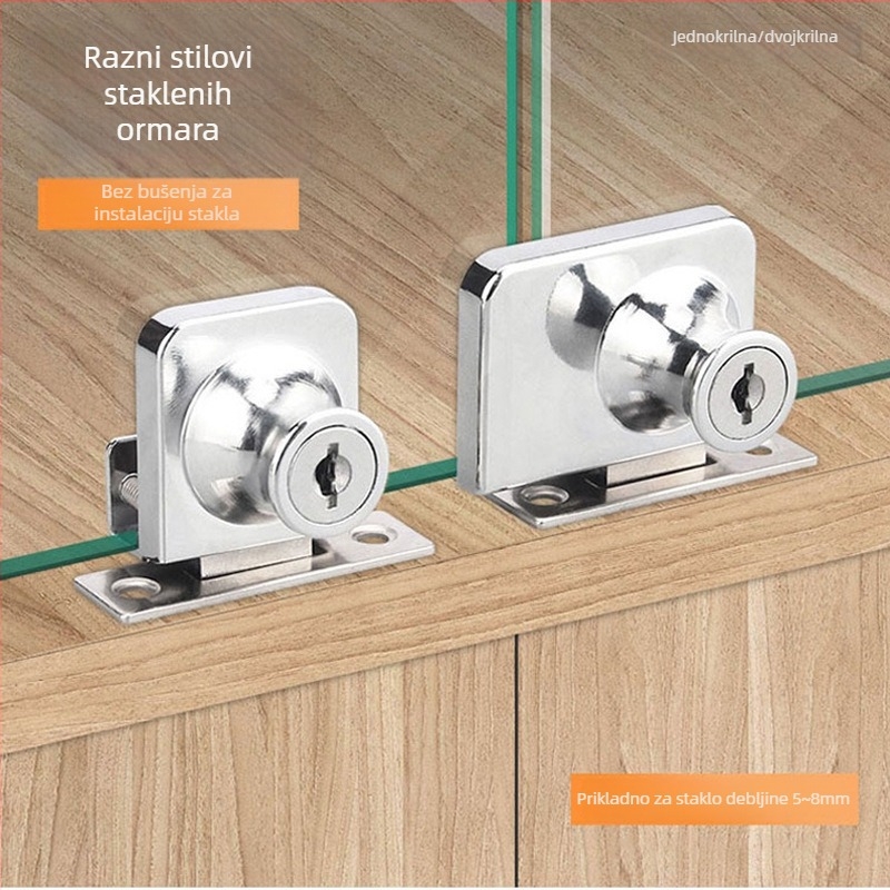 Bedron brava za staklenu vitrinu, cinkovog legura, modeli 407/409, moderan minimalistički stil