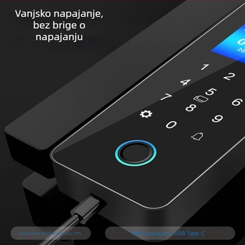 Biometrijska ključavnica za staklena vrata – Model ZL718, Materijal: ABS + legura, Pogodna za vrata od stakla, drveta i metala (ramirana i neramirana), Kontrola pristupa za ured i trgovinu, Moderan minimalistički stil
