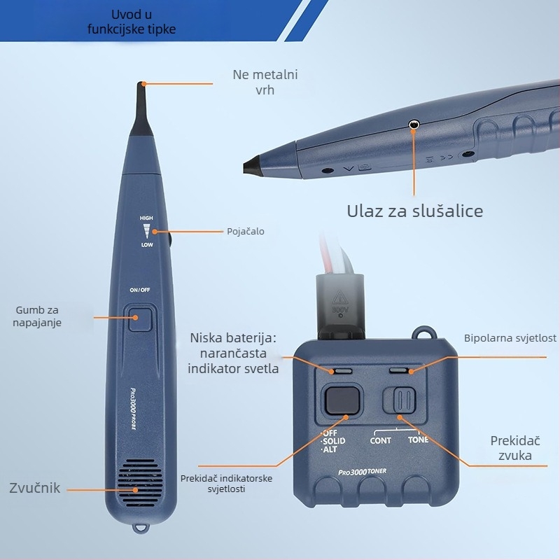 Kabl tester s tražilicom linija, lokator kablova, Pro3000 induktivni pojačivač, audio generator (Tip: kabel tester; Model: Standard; Godina izdavanja: 2017; Težina: 460 g)