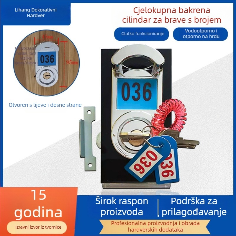 Brava za ormarić s brojevnim kodom • Model: brava s brojčanim kodom • Materijal: bakar/cinkova legura • Primjena: privatni ormarići i garderobe za saune, bazene, sportske objekte i garderobe • Marka: Lifang Hardware