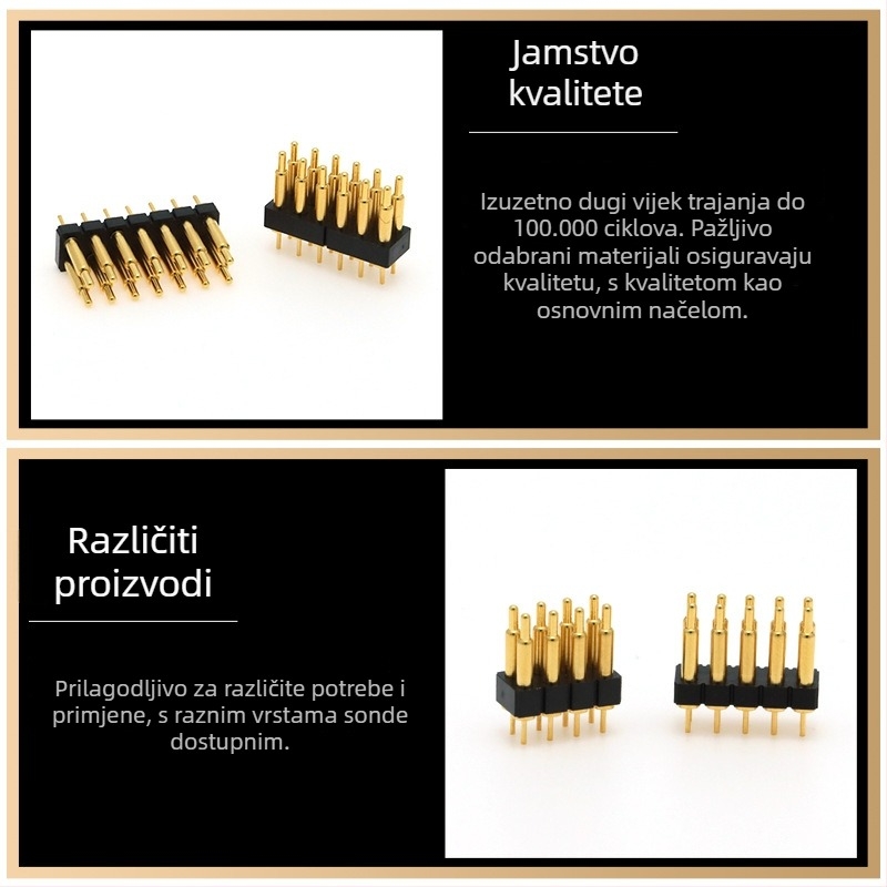 Pogopin konektor, mesing, pozlaćeni opružni pin, patch-tip, za pametne satove i Bluetooth slušalice, provodni pin za punjenje