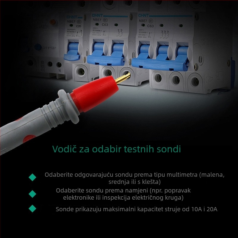 Multimetar testni vodiči, 20A, univerzalni tanki vrh, metal-plastik, Record Work